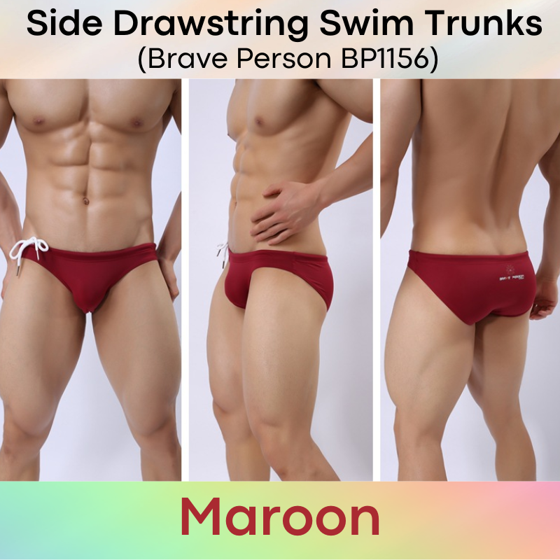 Men's Swimwear: Nylon Brief Design Swim Trunks with Side Drawstring (BP1156)