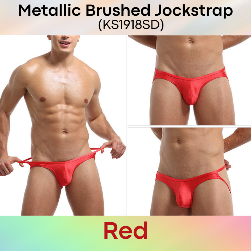 Men's Jockstrap: Polyester Metallic Brushed Look Jockstrap with Large 3D Pouch (KS1918SD)