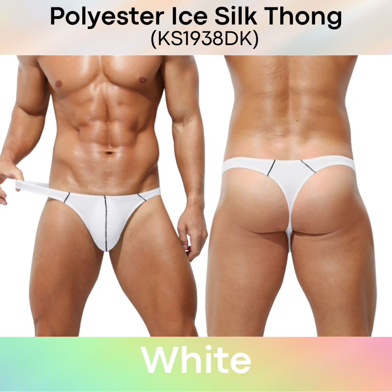 Men's Thong: Polyester Ice Silk Thin Low Waist Thong Underwear (KS1938DK)