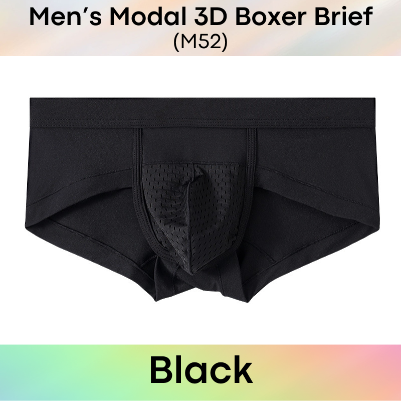 Men's Boxer : Modal Fabric Half Mesh Pouch 3D Design Boxer Brief Trunks (M52)