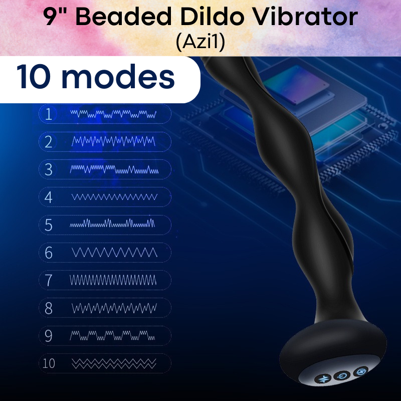 Adult Toy : 9" Beaded Dildo Massager with Electric Pulse (AZi1)