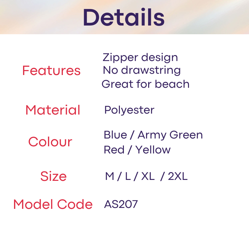 Men's Swim Trunks: Polyester Swim Brief Trunks with Zipper (AS207)