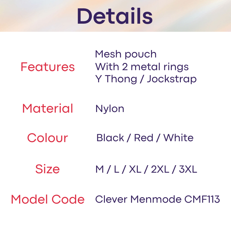 Men's Jockstrap : Nylon Mesh Pouch Jockstrap Y-Thong with Ring (Clever Menmode CMF113)