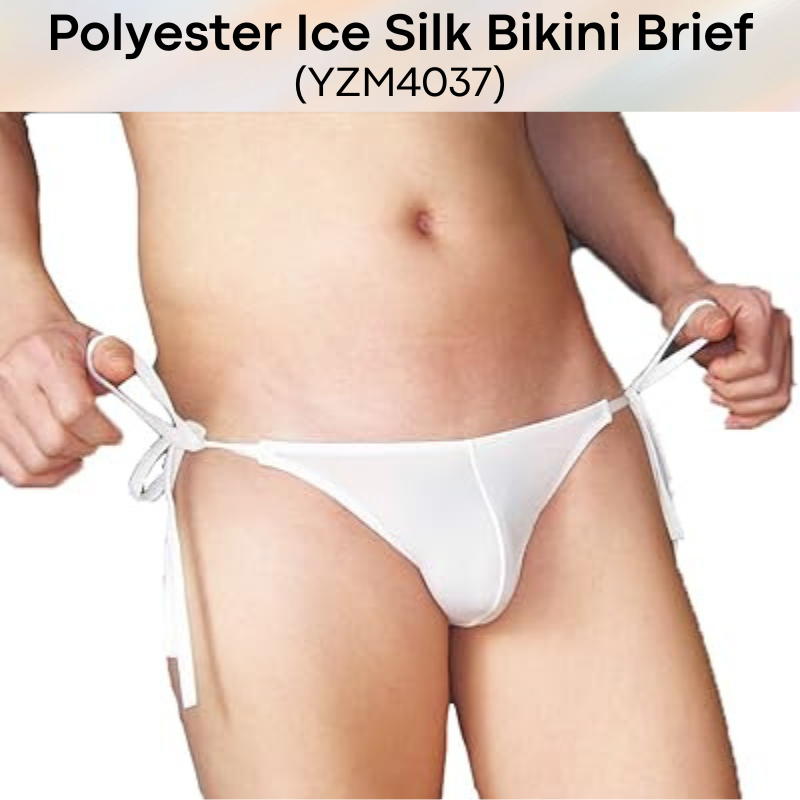 Men's Brief: Polyester Ice Silk Bikini Brief with Side String Tie (YZM4037)