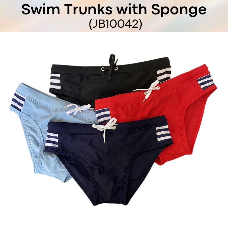 Men's Swimwear: Polyester Boxer Brief Swimming Trunks with Removable Sponge (JB10042)