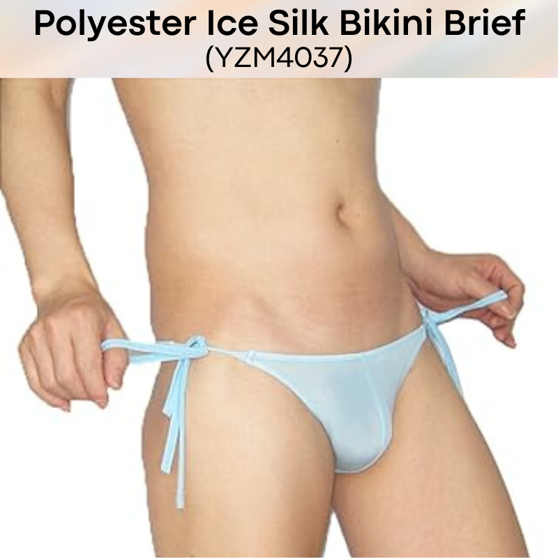 Men's Brief: Polyester Ice Silk Bikini Brief with Side String Tie (YZM4037)