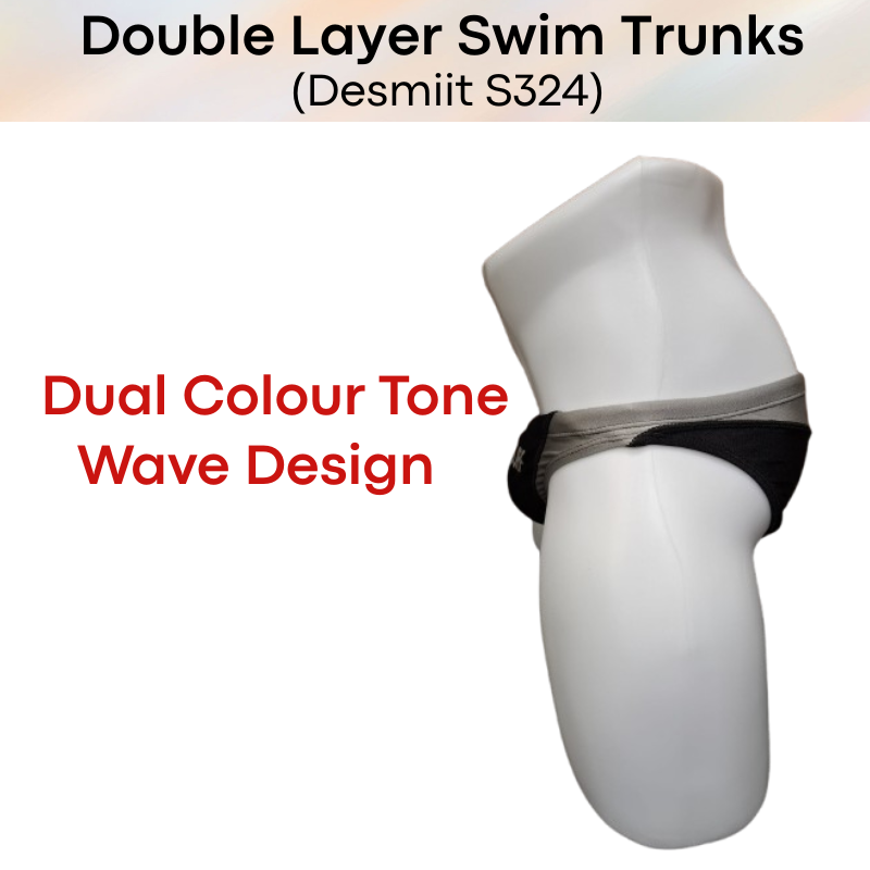 Men's Swimwear: Nylon Dual Colour Wave Design with Double Layer Swim Trunks with Drawstring (S324)