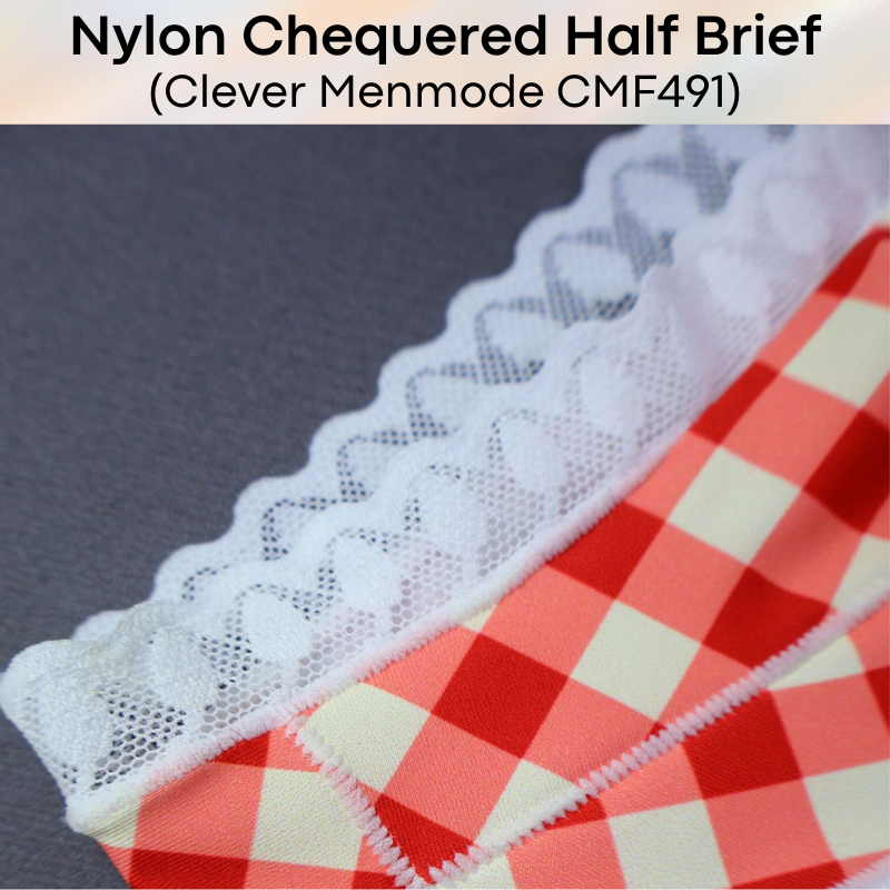 Men's Brief: Nylon Thin Chequered Half Brief with Lace Trimming (CMF491)
