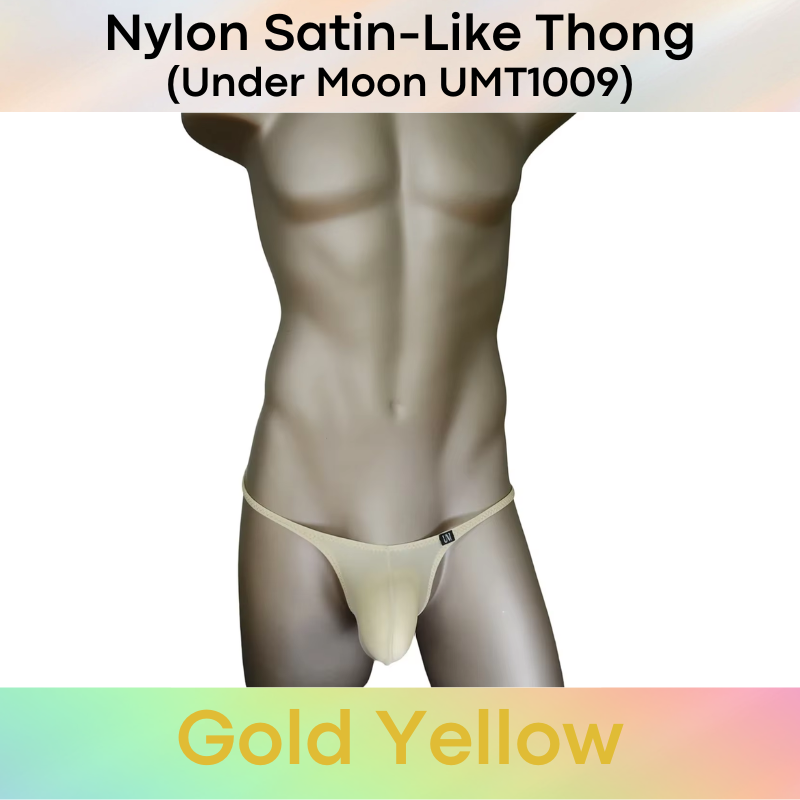 Men's Thong: Nylon Satin-Like Convex Pouch Low Waist Thong Underwear (UMT1009)