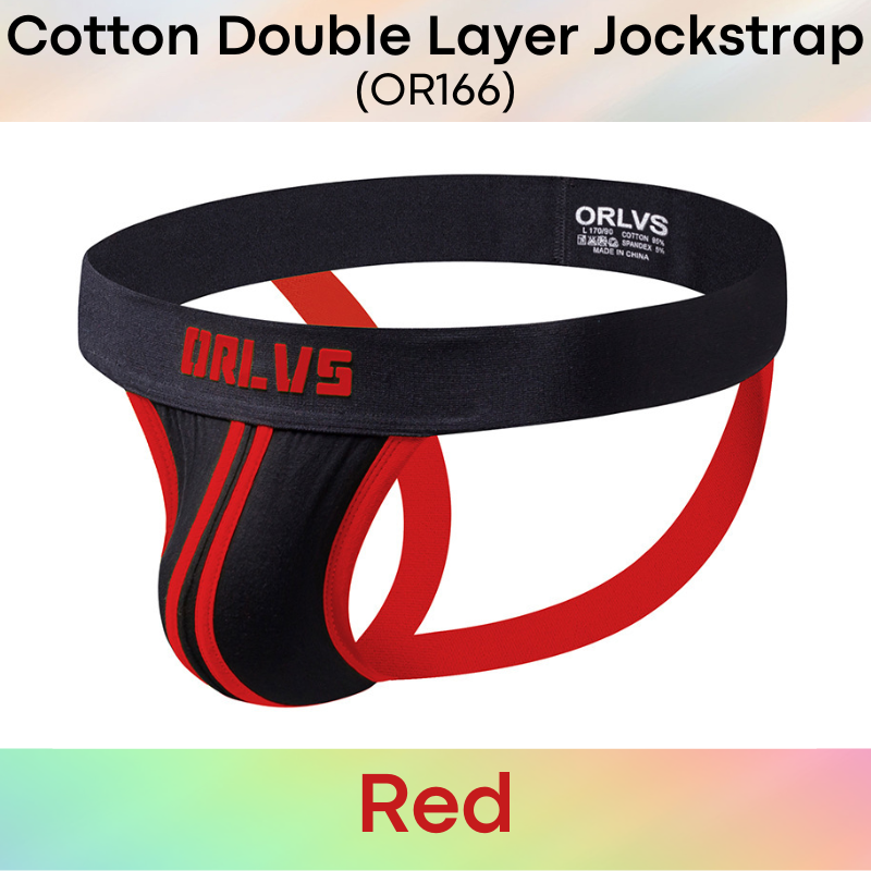 Men's Jockstrap: Cotton Double Layer 3D Pouch Jockstrap Underwear (OR166)