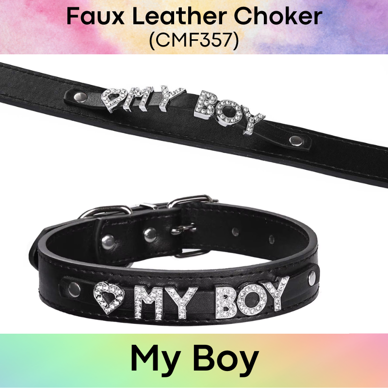 Men's Adult Toy: PU Faux Leather Neck Choker with "Daddy"/"My Boy" (CMF357)