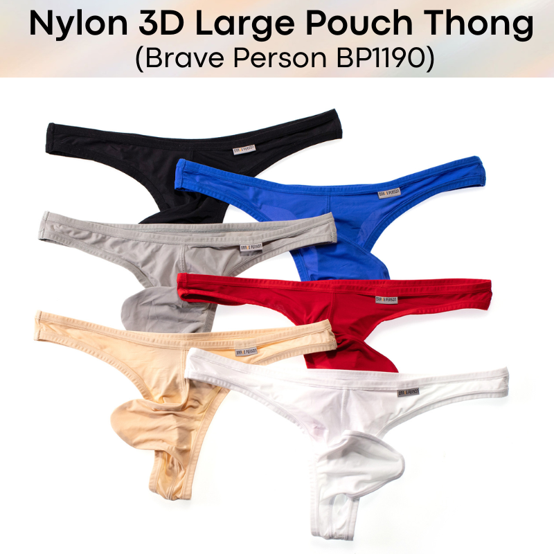 Men's Thong: Nylon 3D Large Pouch Soft and Thin Thong Underwear (BP1190)
