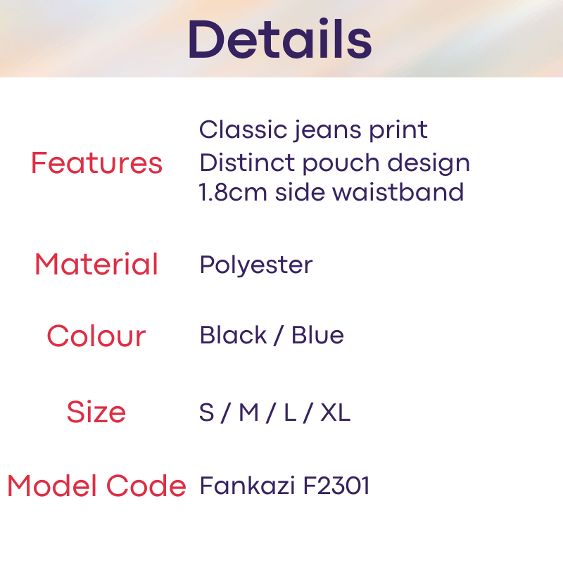 Men's Brief: Polyester Jeans Print Bikini Brief Underwear (F2301)