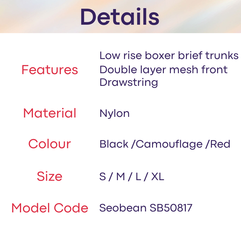 Men's Swim Trunks: Boxer Brief with Mesh Front Design Swimming Trunks with Drawstring (SB50817)