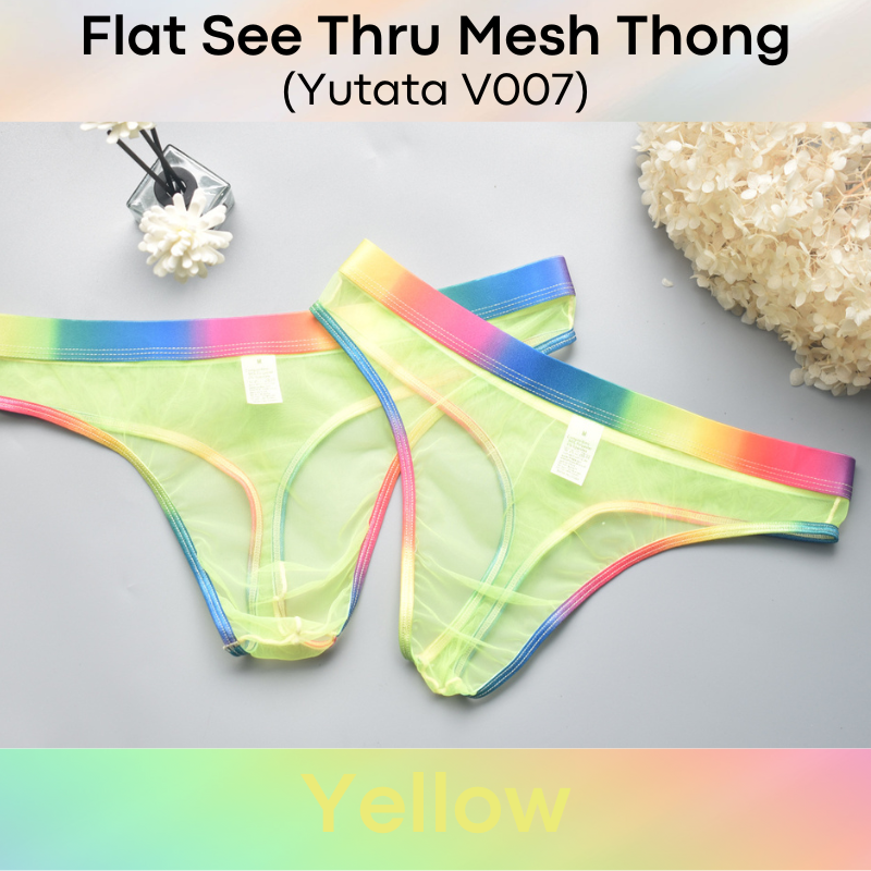 Men's Thong : See Through Mesh Flat Front Thong (Yutata V007)