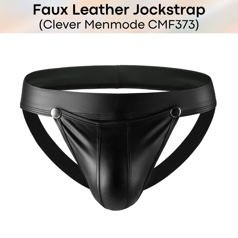 Men's Jockstrap: Polyester Faux Leather Jockstrap with Removable Large Pouch Top (CMF373)