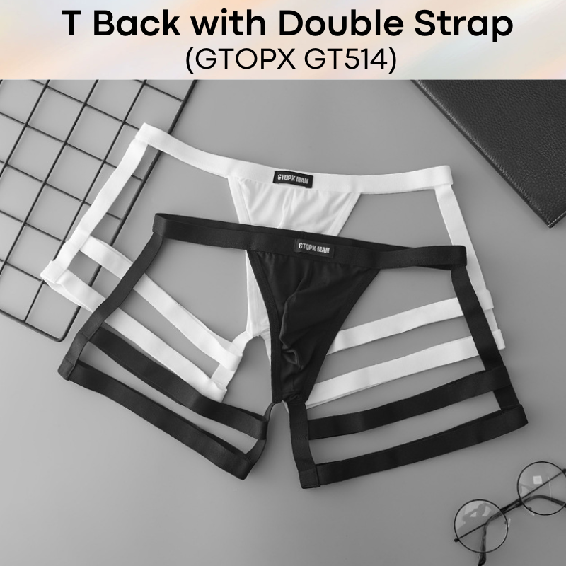 Men's Thong: Regenerated Fibre T Back with Double Thigh Strap Underwear (GT514)
