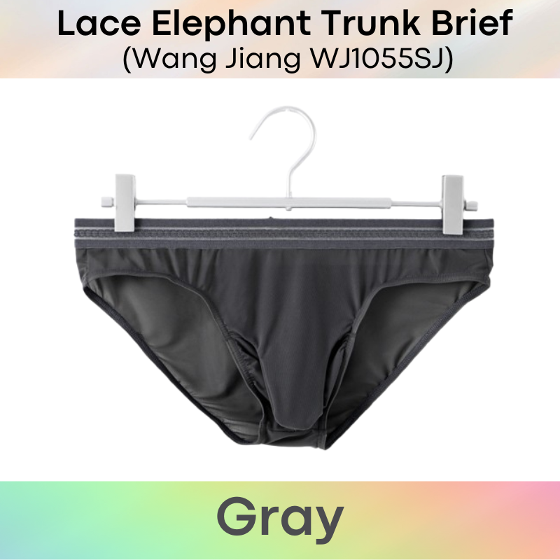 Men's Brief: Ice Silk Lace Waistband Brief with Elephant Trunk Pouch (WJ1055SJ)