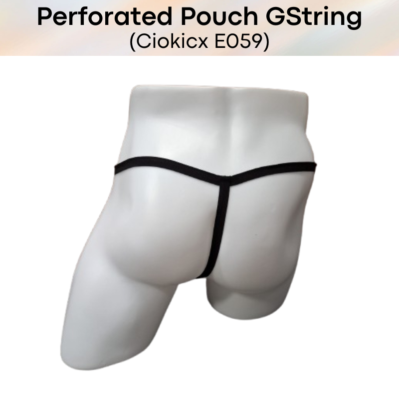 Men's GString: Perforated Large Pouch GString Underwear (E059)