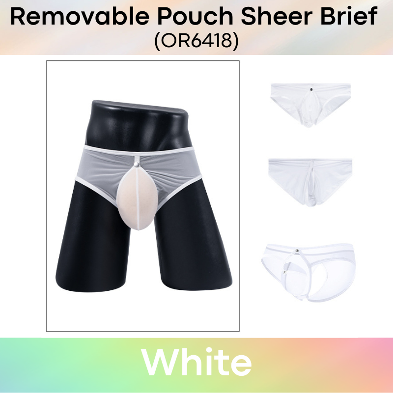 Men's Brief: Nylon Sheer Brief with Removable Pouch and Rear Mid Split Opening (OR6418)