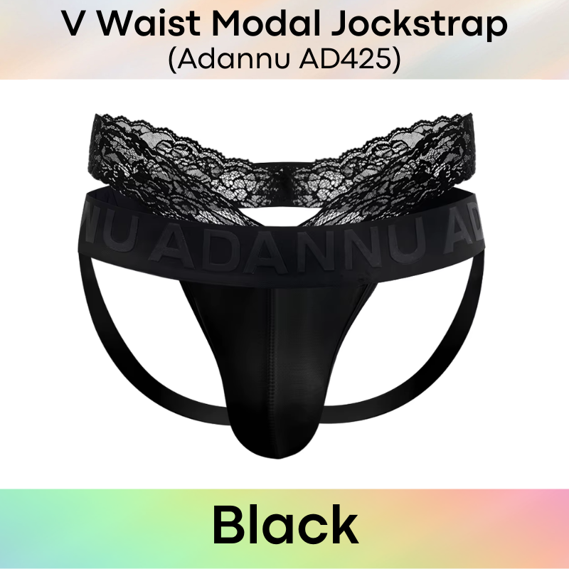 Men's Jockstrap: Modal Double Layer Pouch Jockstrap with Lace V Waist Strap (AD425)