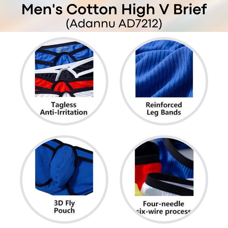 Men's Brief : Cotton High V Brief with 3D Pouch (Adannu AD7212)