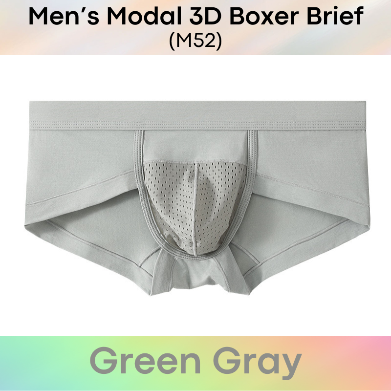 Men's Boxer : Modal Fabric Half Mesh Pouch 3D Design Boxer Brief Trunks (M52)