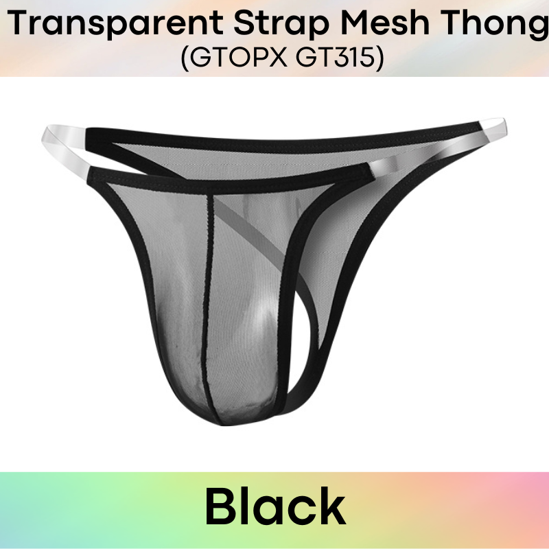 Men's Thong: Polyester T Back Thong with Transparent Strap (GT315)