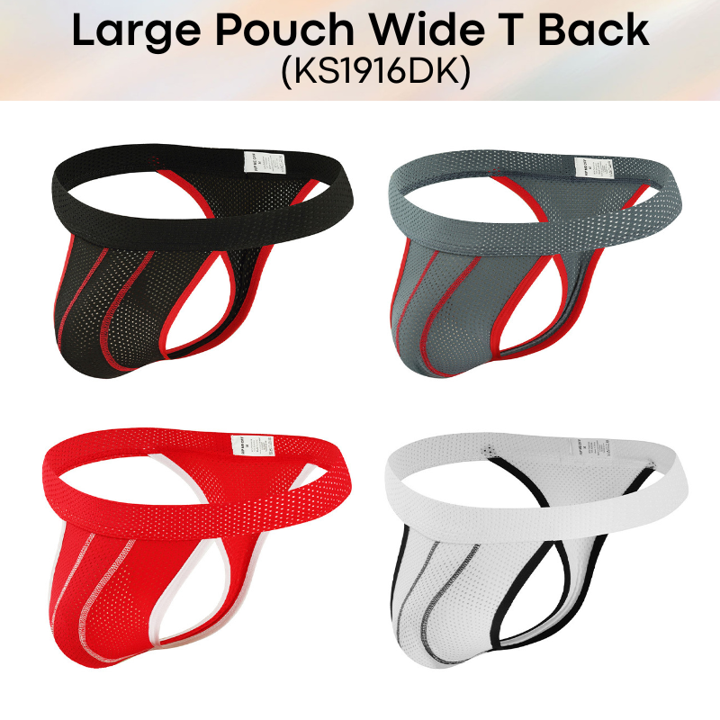 Men's Thong: Polyester Perforated Thong with Large Pouch and Wide Thong Strip (KS1916DK)
