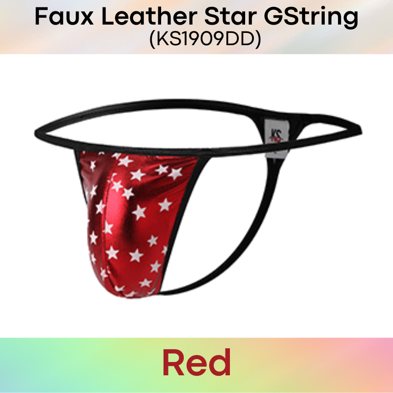 Men's GString: Polyester Faux Leather Star Print Design GString Underwear (KS1909DD)