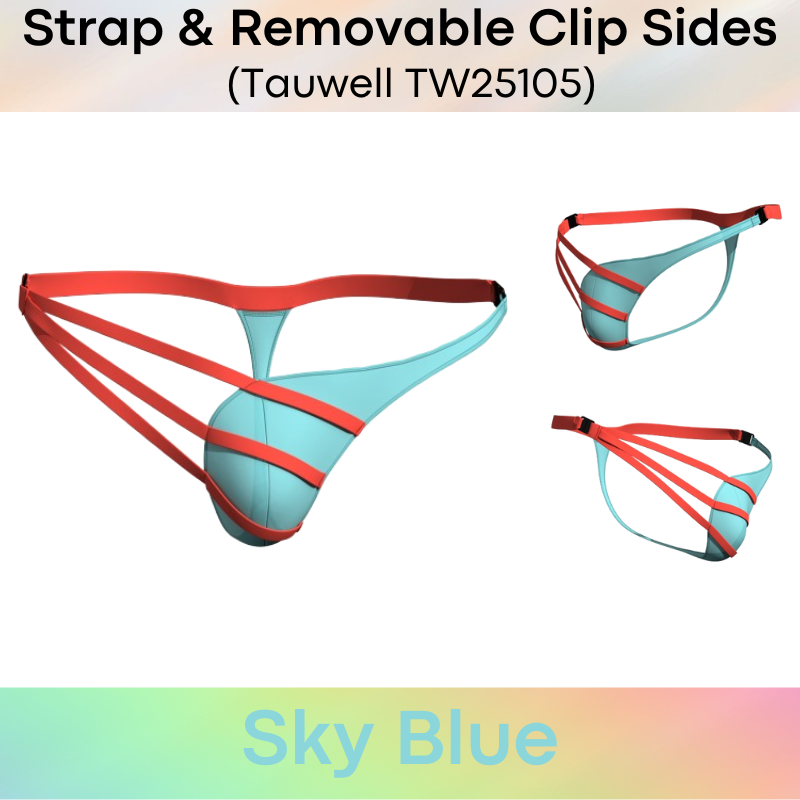 Men's Thong: Ice Silk Thin Thong with 3-Strap Side and Removable Side Clip Hooks (TW25105)