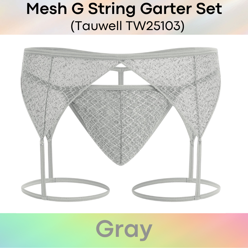 Men's GString: Polyester Mesh Lace GString Garter Set (TW25103)