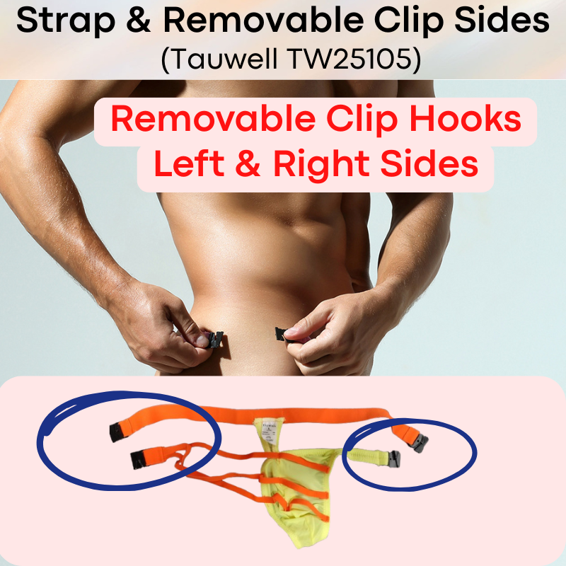 Men's Thong: Ice Silk Thin Thong with 3-Strap Side and Removable Side Clip Hooks (TW25105)