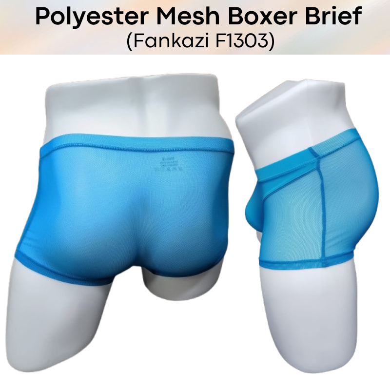 Men's Boxer: Polyester Mesh See Through with Ice Silk Pouch Layer Boxer Brief Underwear (F1303)