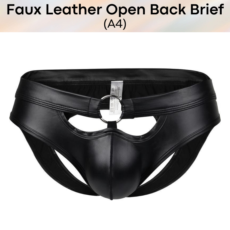 Men's Brief : Polyester Faux Leather Open Back Brief (A4)