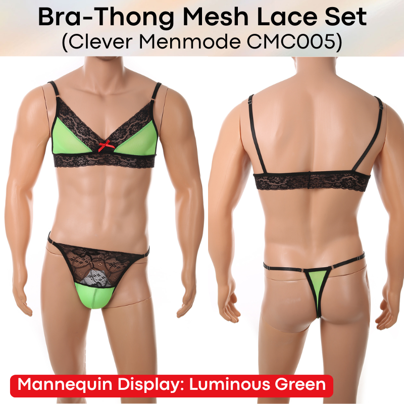 Men's Thong: Nylon Lace-Mesh Chest Bra and Thong Underwear Set (CMF006)
