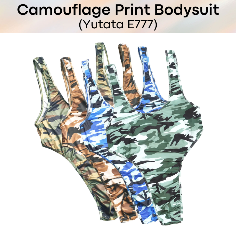 Men's Bodysuit: Polyester Camouflage Print Thong Bodysuit Underwear (E777)