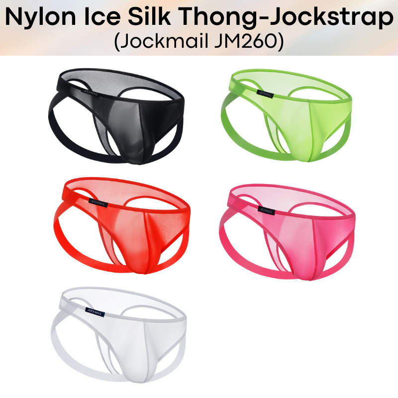 Men's Thong: Nylon Ice Silk Thong and Jockstrap Combination Underwear (JM260)