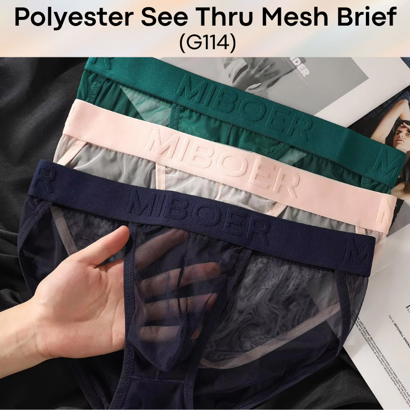 Men's Brief: Polyester Mesh See Through Brief Underwear (G114)