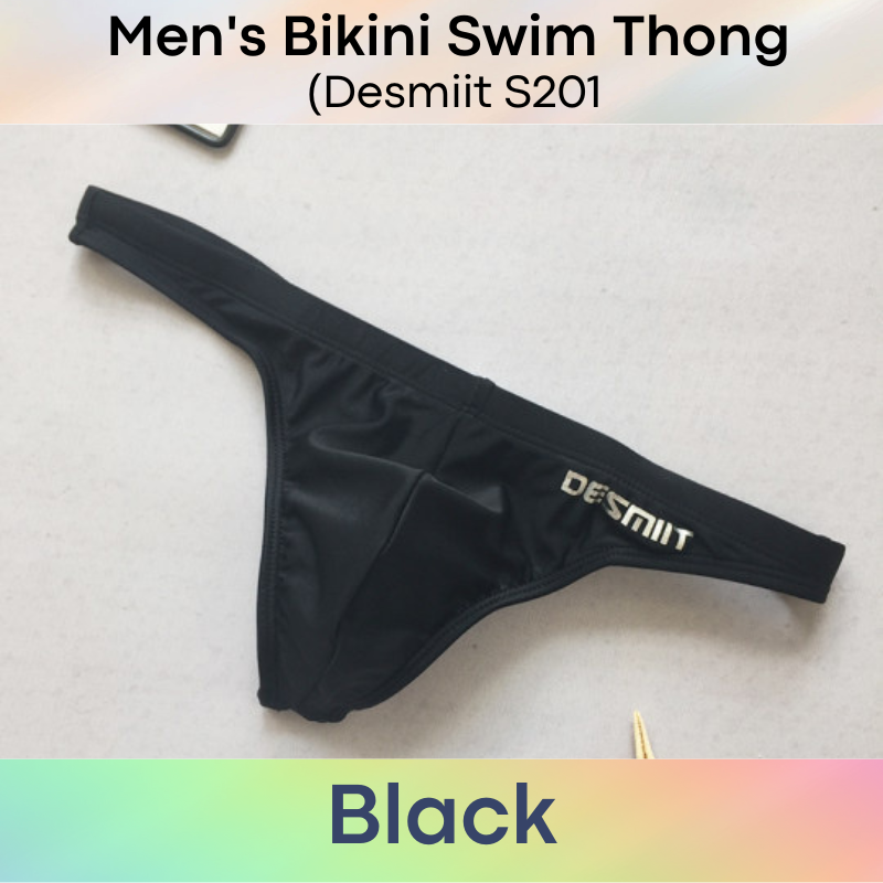 Men's Swimwear: Nylon Bikini Swim Thong with Inner Drawstring (S201)