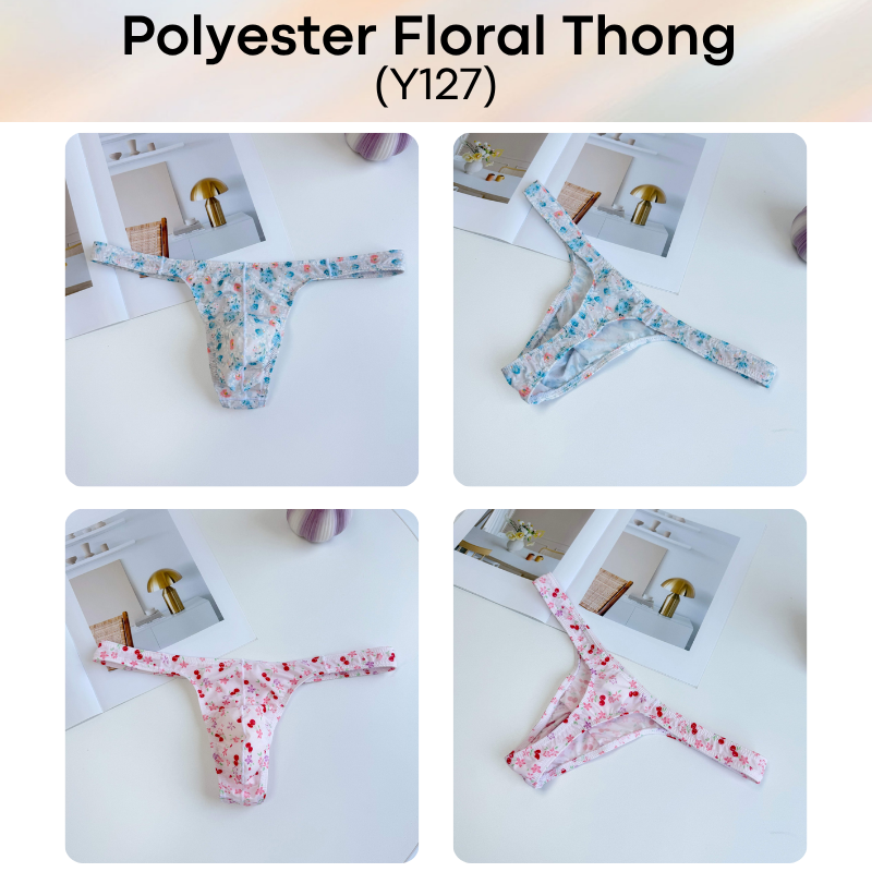Men's Thong: Polyester Floral Print Low Waist T Back Underwear (Y127)