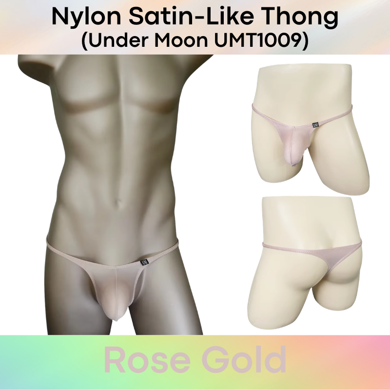 Men's Thong: Nylon Satin-Like Convex Pouch Low Waist Thong Underwear (UMT1009)