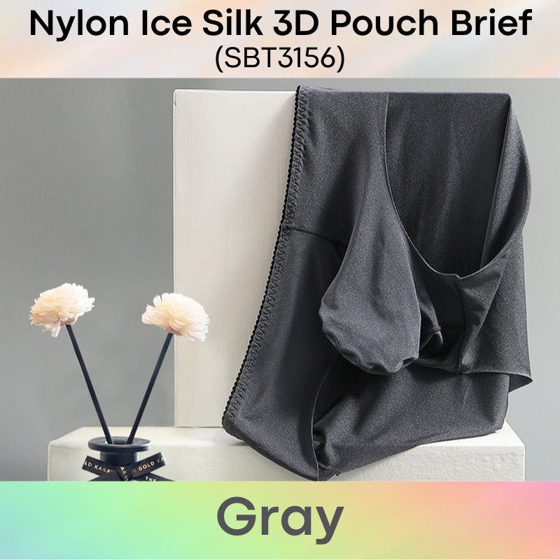 Men's Brief: Nylon Ice Silk 3D Pouch No Visible Line Brief Underwear (SBT3156)