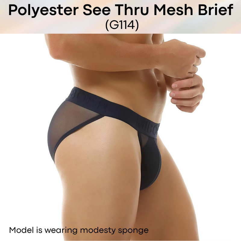 Men's Brief: Polyester Mesh See Through Brief Underwear (G114)