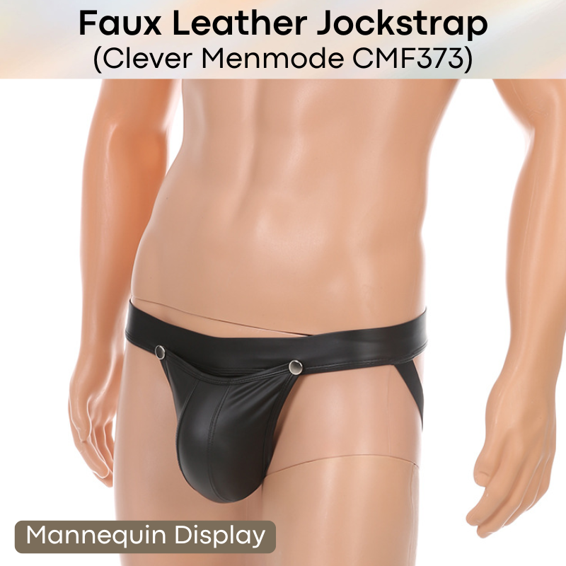 Men's Jockstrap: Polyester Faux Leather Jockstrap with Removable Large Pouch Top (CMF373)