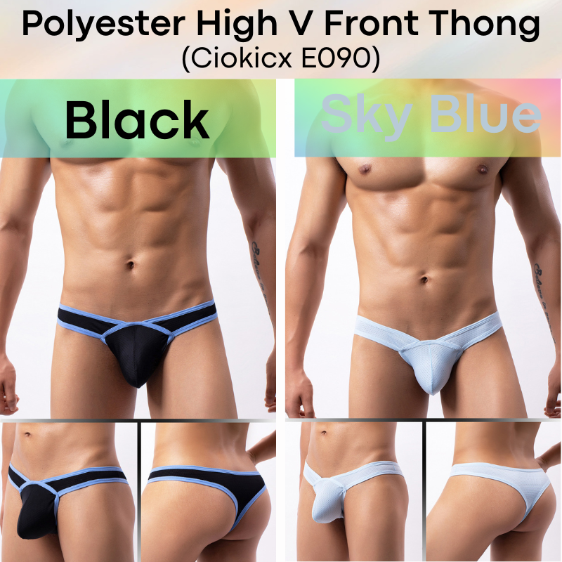 Men's Thong : Polyester Perforated High Front V 3D Pouch Thong Underwear (Ciokicx E090)