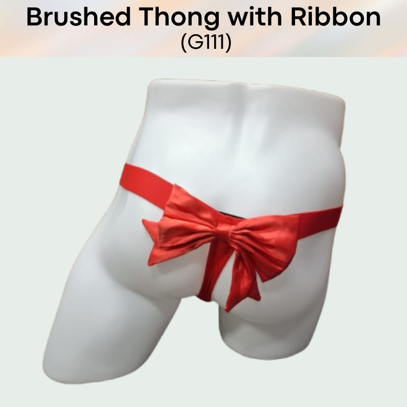 Men's Thong: Polyester Metallic Brushed Pouch with Rear Removable Ribbon Thong Underwear (G111)