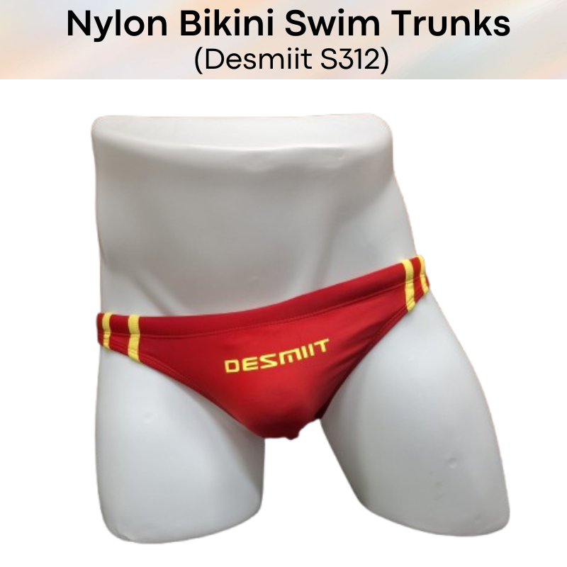 Men's Swimwear: Nylon Bikini Swimming Trunks with Drawstring and Rear Mid Mesh Strip (S312)