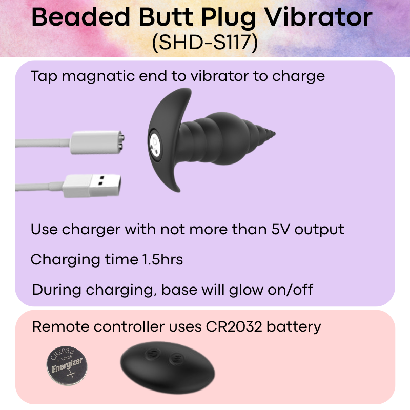 Adult Toy: Beaded Silicone Butt Plug Vibrator with Remote Control Unit (SHD-S117)