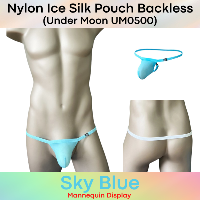 Men's GString: Nylon Ice Silk Pouch with Groin Buckle Backless Freedom Underwear (UM0500)